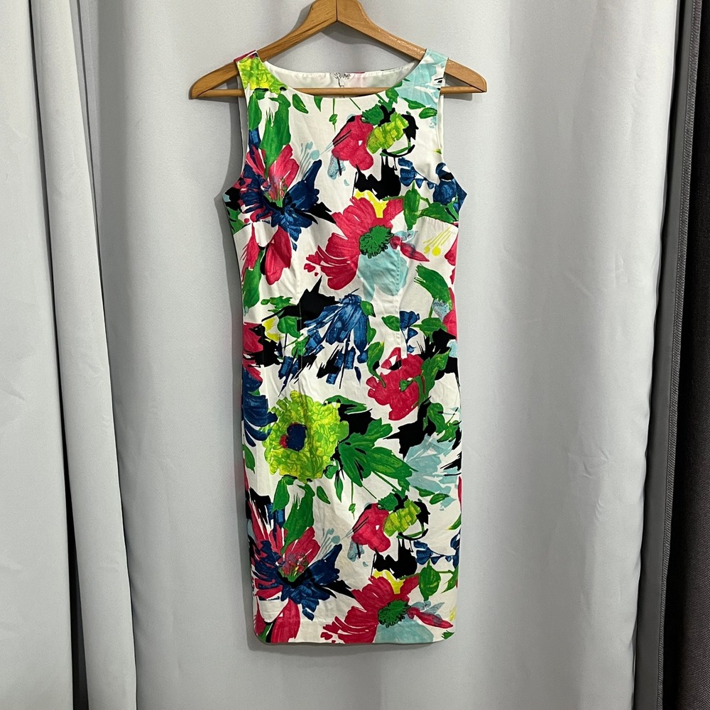 Ann Taylor Floral Sheath Dress Womens 2 White Multi Artsy‎ Sleeveless Summer - Picture 2 of 11